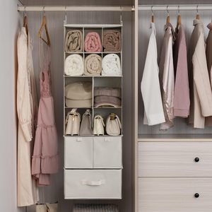 Hanging Closet Organizer With <b>Drawers</b> 33x15x85cm Foldable Fabric Storage For Bedroom Clothing Organization - Product Image 2