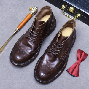 Nouvelles bottes haut de gamme pour hommes - bottes Martin en cuir véritable, style britannique, polyvalentes pour toutes les occasions, chaussures montantes pour hommes - Product Image 2