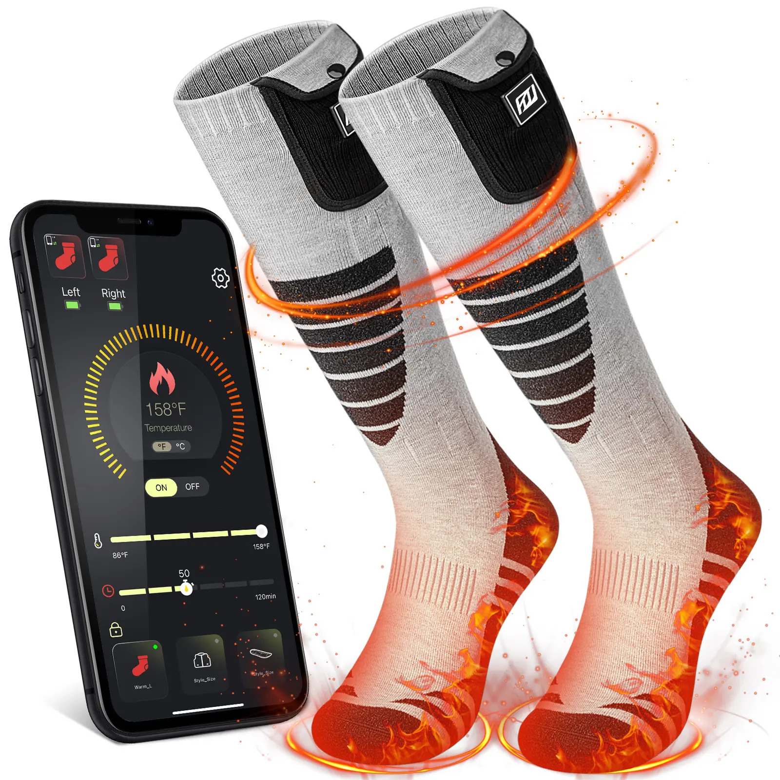 App Remote Control Washable Foot Electric Heated Socks for Winter Hunting Skiing Camping Foot Warmers