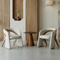 Fauteuil d'appoint moderne Adenuo en tissu bouclé avec dossier en boucle, pieds en bois massif, idéal pour hall d'hôtel et salon