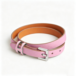 Bracciale in Pelle Rosa Fatto a Mano con Doppio Avvolgimento e Fibbia a H per Donna - Product Image 1
