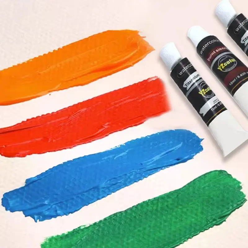 Acrylic Paint Set of 24 Colors 12ml Tubes 3 Brushes Non Toxic Pigment Paints for Artist and Kids Ideal for Canvas Painting.