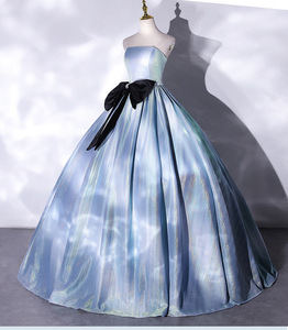 Vestido de Fiesta de Graduación Azul Polvoriento, Estilo Corsé, Sin Tirantes, Precioso, Nuevo 2022 - Product Image 5
