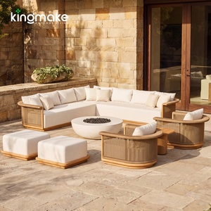 Ensemble de canapés de jardin modernes de luxe, canapés d'extérieur pour hôtel, canapé en bois en forme de L, meubles de patio en teck, ensemble de meubles d'extérieur imperméables - Product Image 1