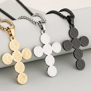 Collana con Pendente Croce di <span class=keywords><strong>San</strong></span> Benedetto in Acciaio Inossidabile, Gioiello Religioso Retrò per Uomo e Donna, Fede Cristiana Cattolica - Product Image 1