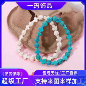Cross <b>Bracelet</b> White <b>Beaded</b> Unisex Jewelry Gift Yiwu Origin YM 0605 - Product Image 5
