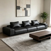 Ensemble de canapé-lit carré à profil bas en cuir véritable, garni d'éponge, écologique, durable, design moderne pour petits espaces