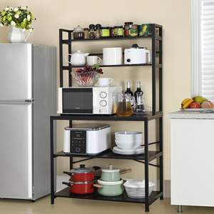 공장 직접 5 단 주방 수납 랙 선반 허치, 목재 주방 가구 전자 레인지 스탠드 선반 랙 메탈 블랙 - Product Image 3