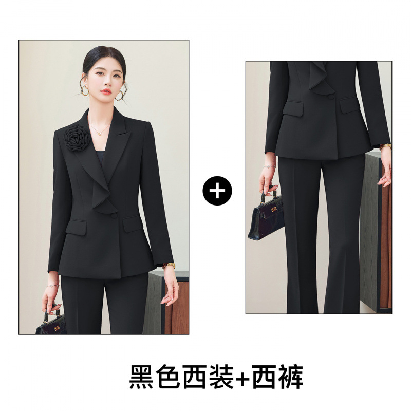 Black suit with slightly flared trousers