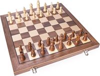 Jeu d'échecs magnétique en bois de 15 pouces avec 2 reines supplémentaires, plateau pliable, emplacements de rangement, instructions et transport facile