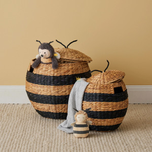 Panier de rangement en jacinthe d'eau en forme d'abeille mignon avec couvercle, organiseur de jouets, décoration, panier à linge pour bébé - Product Image 6