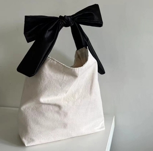 Cá nhân vải trắng sinh thái thân thiện với túi mua sắm với Bow thời trang bông Tote Túi vải cho phụ nữ với in logo - Product Image 5