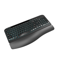 Nouveau clavier de bureau USB ergonomique sans fil 2,4 GHz à 107 touches, rétroéclairé LED, noir, à membrane, avec pavé numérique intégré et réglable