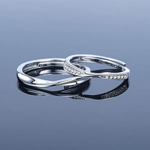 Bague de couple ajustable en argent 925, taille unique, motif cœur d'amour, pour mariage et fiançailles, bijoux, bague diamant, bagues en cristal, vente en gros à prix abordable - Product Image 6