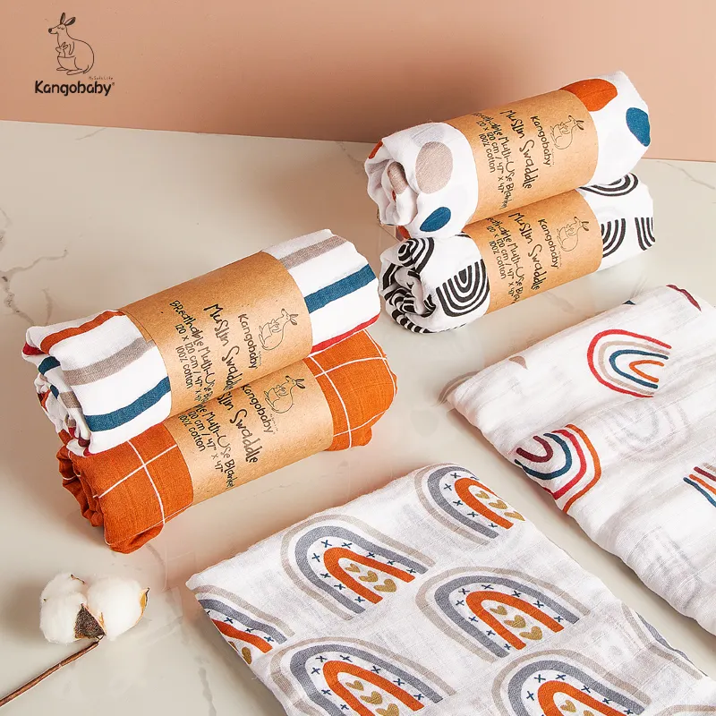 بطانية قطنية للأطفال مخصصة من kangobabi بطانية قطنية من قطعتين بطانية قماط للبيع بالجملة قطن عضوي