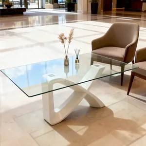 Escritorio de Oficina con Cubierta de Vidrio Personalizada y Base en Forma de X de FRP para Muebles de Espacio de Trabajo Moderno - Product Image 3