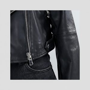 Chaqueta de cuero marrón para motocicleta, cazadora, piel de oveja, cuello alto - Product Image 1