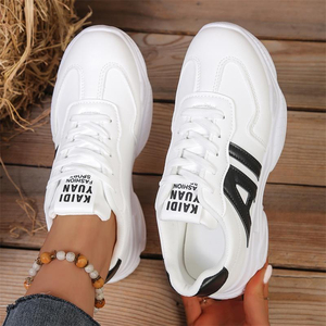 <span class=keywords><strong>Sneakers</strong></span> da <span class=keywords><strong>Donna</strong></span> con <span class=keywords><strong>Zeppa</strong></span> in PU Bianco Liscio a Righe, Allacciatura e Plateau, Altezza 5cm, Antiscivolo in EVA, per Camminata Quotidiana e Casual - Product Image 1