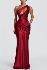 <span class=keywords><strong>Abito</strong></span> lungo da sera in raso <span class=keywords><strong>verde</strong></span> elegante da donna, modello sirena <span class=keywords><strong>monospalla</strong></span> con cut-out, vestibilità slim e drappeggiato, Collezione Estate 2026 - Product Image 5