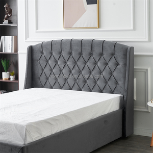 Cabecera de Diseño de Lujo con Botones y Respaldo Alto, Tapizada en Terciopelo Gris, Base de Cama Doble Queen Size con Cajón de Almacenamiento - Product Image 5
