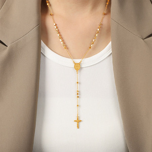 Collier de chapelet en acier inoxydable plaqué or <span class=keywords><strong>non</strong></span> ternissant NS1307, Vierge Marie, <span class=keywords><strong>Crucifix</strong></span>, Rosario, Dame de Guadalupe, Christ, chapelet en or - Product Image 1