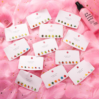 6 pièces/carte nouveau minuscule mignon boucle d'oreille ensemble délicat petit Fruit Animal fleur coeur 925 argent aiguille coloré fille femmes boucles d'oreilles