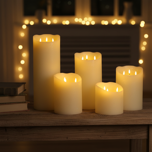 <span class=keywords><strong>Bougie</strong></span> pilier <span class=keywords><strong>LED</strong></span> sans flamme Mermei, à piles, en cire de paraffine 3D, faite à la main, sûre, écologique, avec télécommande - Product Image 1