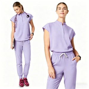 Women Hospital <b>Scrub</b> Set Short Sleeve Moisture Wicking Knitted Split Uniforms For Dental Cosmetic Surgery - Product Image 5