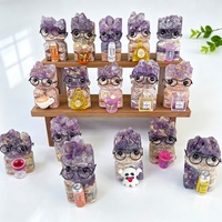 Statue de visage en améthyste naturelle avec lunettes vintage, figurine de visage en cristal violet pour la collection