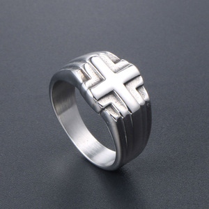 Cross Titanium Steel <b>Ring</b> Men's Fashion Jewelry SA705 Retro Geometric Design Gift Accessory - Product Image 2