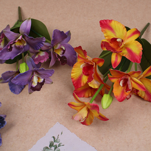 Método ligero hecho a mano estilo moderno de larga duración de 7 cabezas Cattleya orquídea ramo de flores de seda para sala de estar mesa de comedor - Product Image 6