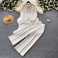 Ensemble 2 pièces décontracté pour femme : chemise brodée à manches longues et pantalon large pour l'automne