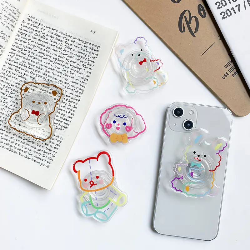 Cartoon Acrylic Bear Animal Griptok Mobile Accessories Phone Grip Tok Cellphone Stand Table Phone Socket Holder For Grip