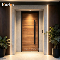 Porte d'entrée moderne à feuille unique en acier à grain de bois horizontal, porte extérieure principale en acier sur mesure pour la maison, porte d'entrée de sécurité