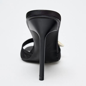 Logo personalizzato Sexy Slip on tacchi da donna con fiori di seta nera sottile Stiletto larga larghezza tacchi alti scarpe da donna - Product Image 3