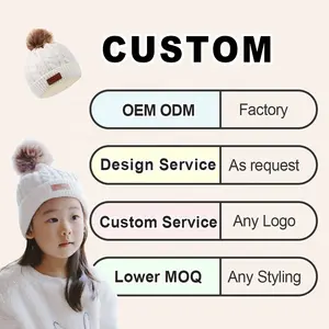 Wholesale Custom Kids Winter Beanie Hats Scarf Gloves Sets Baby Knitted Beanies Neckerchief Customized Leather Patch Logo