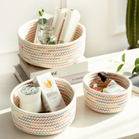 Panier à linge tissé à la main, panier de rangement pour articles divers de bureau, panier en coton tricoté à la main, panier de rangement rond et petit/grand