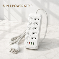 Prise de courant personnalisée avec interrupteur indépendant, norme brésilienne, 5 prises, charge USB, rallonge multifonction