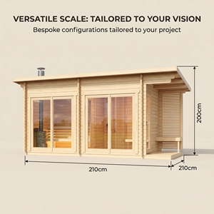 Sauna extérieur Ploutara 210 cm (83 po) avec vestiaire et terrasse, application Contractor Smart, certifié ETL CE FSC, kit modulaire préfabriqué - Product Image 4