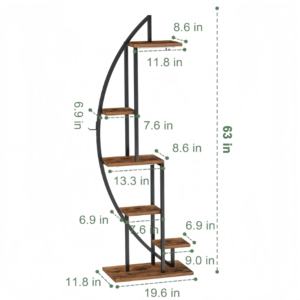 Nueva llegada elegante media luna en forma de 5 niveles de metal y soporte de flores de madera con luces de cultivo para la decoración del hogar sala de estar - Product Image 2