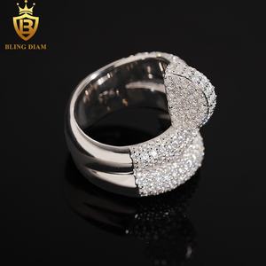 Блингаим, Ювелирное кольцо, 925, серебряное, VVS Moissanite, полностью бриллиантовое, в стиле хип-хоп, мужские Изогнутые кольца для ногтей - Product Image 4