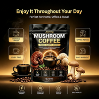 Poudre de café aux champignons pur avec emballage, marque privée, vente en gros, boisson bien-être, mélange de suppléments quotidiens