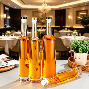 Wholesale Ultra-Slim Tall Clear Glass Liquor Bottle 200ml 375ml 750ml with Natural Cork Wood Lid for Vodka Tequila Wine <strong>Spirit</strong> - Product Image 2