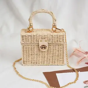 Handwoven Rattan Bag for women Vintage Basket Purse Summer Beach Handbag Rattan Crossbody Bag Casual Vacation