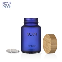 Emballage en verre bleu cobalt givré pour vitamines, flacons de capsules de 100 cc, 120 cc, 150 cc, flacons en verre pour pilules de complément alimentaire avec boîte d'expédition
