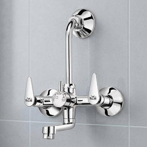 Grifo mezclador de pared 2 en 1 duradero con caño en L de latón cromado para agua fría y caliente, grifería de baño de uso intensivo - Product Image 2