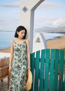 Elegante vestido con cuello en V, estampado impresionista de jardín, acetato de lujo floral francés con vestidos casuales cortados al bies - Product Image 5