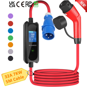 16FT Mobile <b>Connector</b> Charging Cable New Condition Portable <b>EV</b> Charger 32A 7KW Electric Car Charger with CEE Plug - Product Image 1