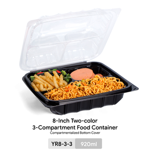 8inch Disposable 3 Compartment <b>Plastic</b> Blister Tray Noodle Take Away Bento Lunch <b>Box</b> Clamshell Food Container - Product Image 4