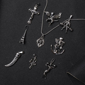 Vintage Herren Jesus Christliche Anhänger Edelstahl Religiöser Schmuck Punk Porträt Engel Anhänger Halskette Silber Herren Totenkopf - Product Image 1